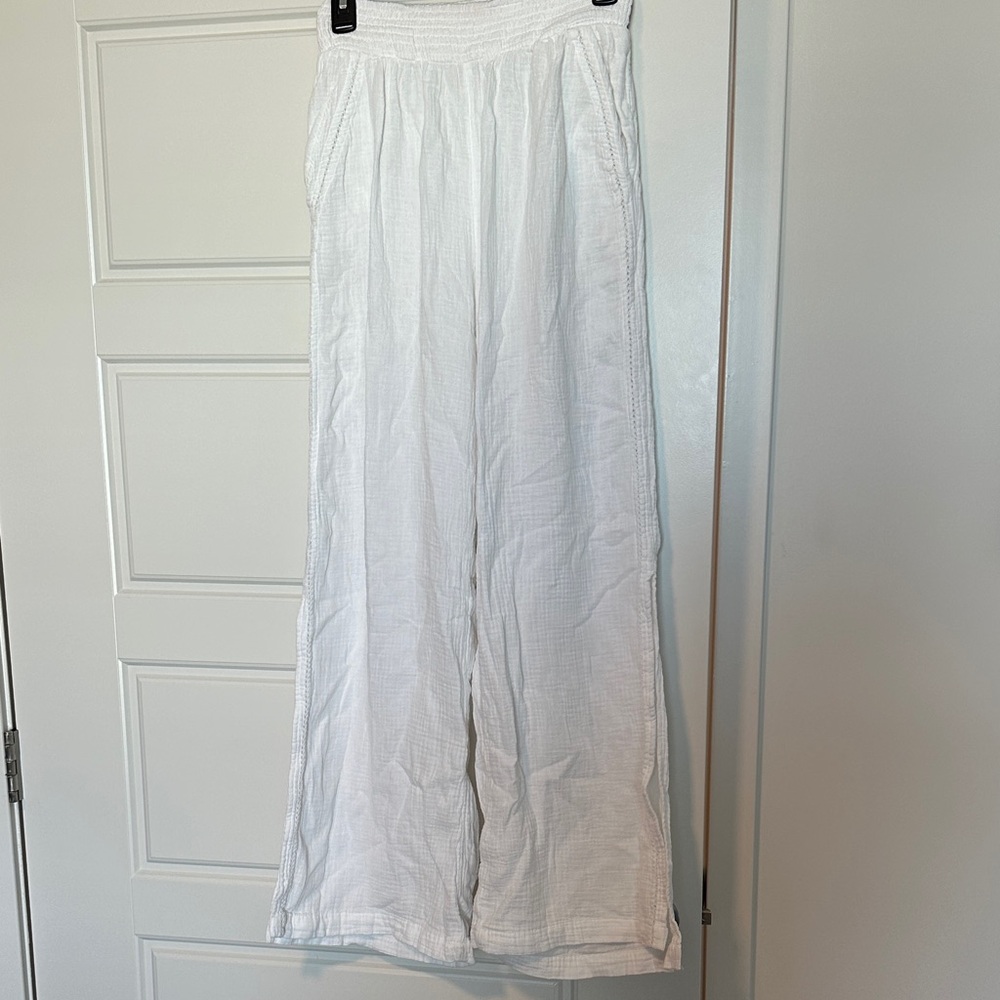 aerie Cream Smocked-Waist Wide Leg Pants